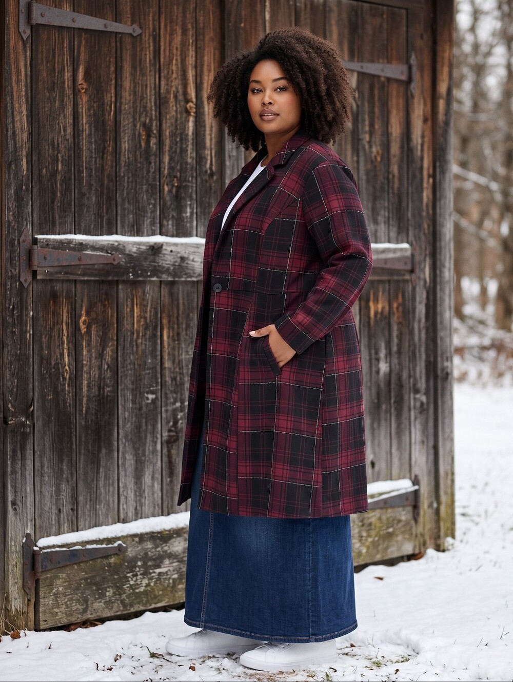 torrid Burgundy and Black Plaid Longline Trench Coat